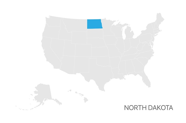 Vetor mapa dos eua com o estado de dakota do norte destacado fácil de editar para design