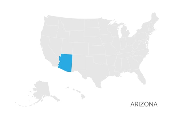 Vetor mapa dos eua com o estado do arizona destacado fácil de editar para design