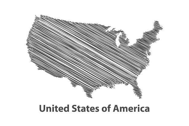 Mapa dos EUA em estilo rabisco - ilustração vetorial. Resumo mapa plano da América isolado.