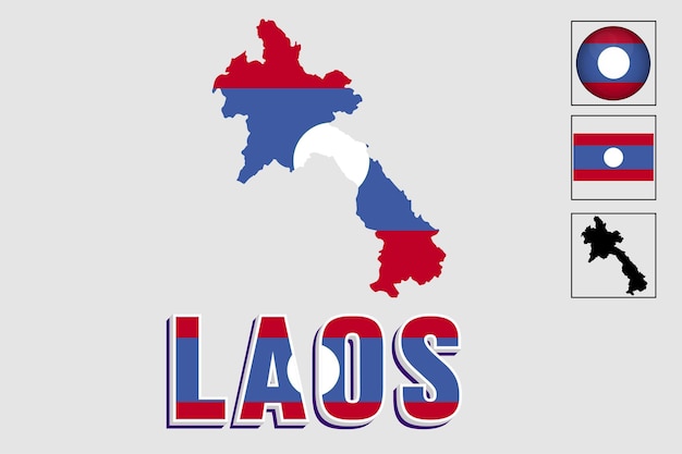 Vetor mapa e bandeira do laos em ilustração vetorial