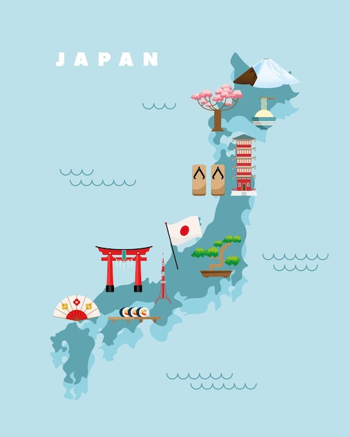 Mapa e ícones do japão