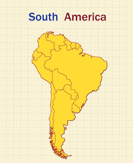 mapa em branco da América do Sul mapa em cores amarelas para impressão da América do Sul