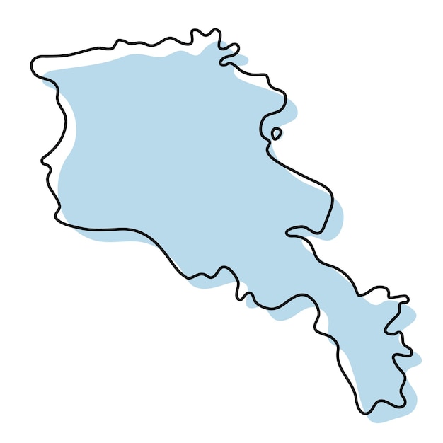 Mapa estilizado de contorno simples do ícone da Armênia. Mapa de esboço azul da ilustração vetorial da Armênia