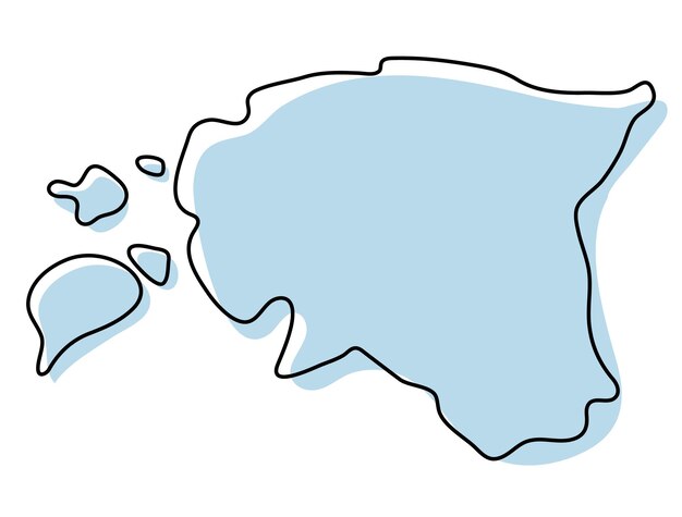 Mapa estilizado de contorno simples do ícone da Estônia. Desenho de mapa azul da ilustração vetorial da Estônia