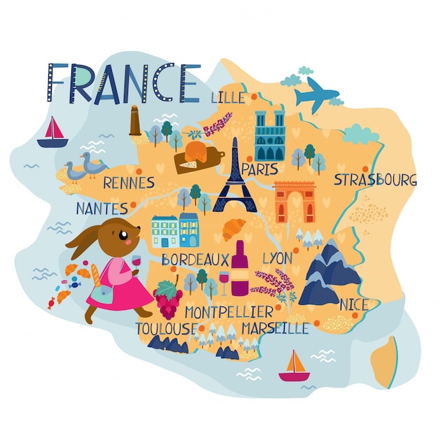 Vetor mapa, france, ilustração