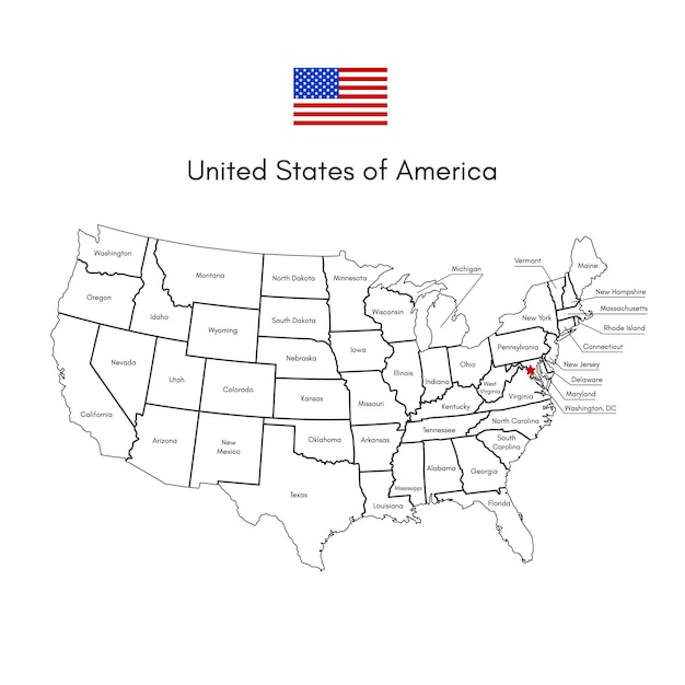 Vetor mapa gráfico linear dos estados unidos da américa isolado no fundo branco