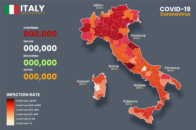 Vetor mapa infectado por coronavírus da itália