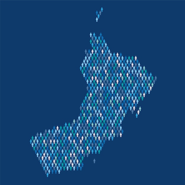 Mapa infográfico da população de omã feito de pessoas de bonecos de palito