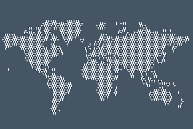 Vetor mapa infográfico da população global feito de pessoas de bonecos de palito