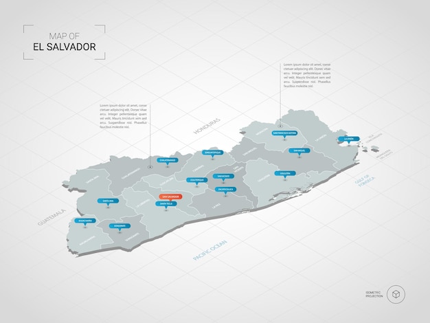 Mapa isométrico 3d de el salvador.