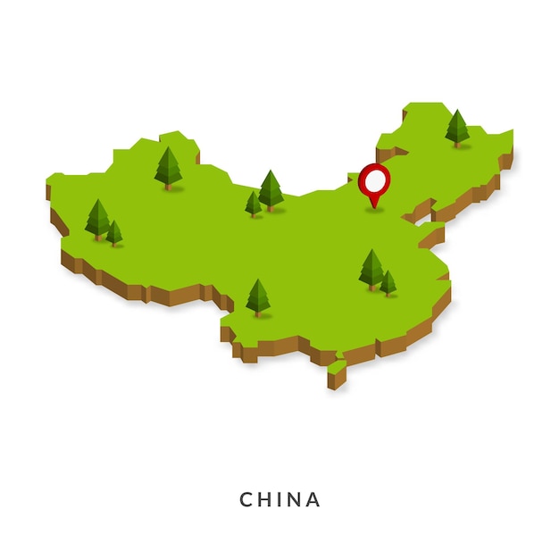 Mapa isométrico da china simples ilustração vetorial de mapa 3d