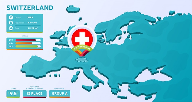 Mapa isométrico da Europa com o país destacado Suíça