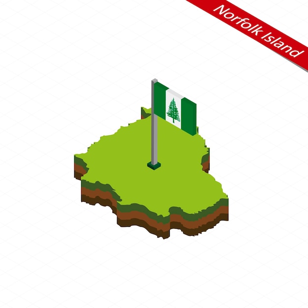 Mapa isométrico da ilha de Norfolk e ilustração vetorial de bandeira