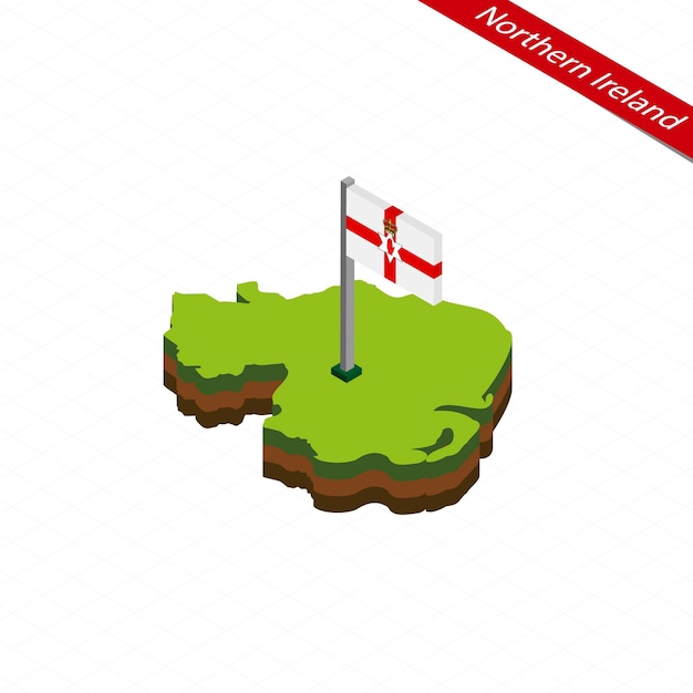 Mapa isométrico da Irlanda do Norte e ilustração vetorial de bandeira