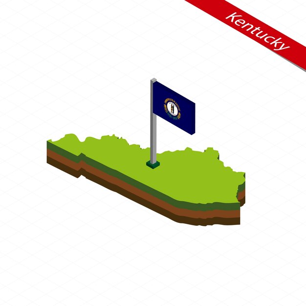 Mapa isométrico de Kentucky e ilustração vetorial de bandeira