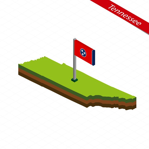 Mapa isométrico de Tennessee e ilustração vetorial de bandeira