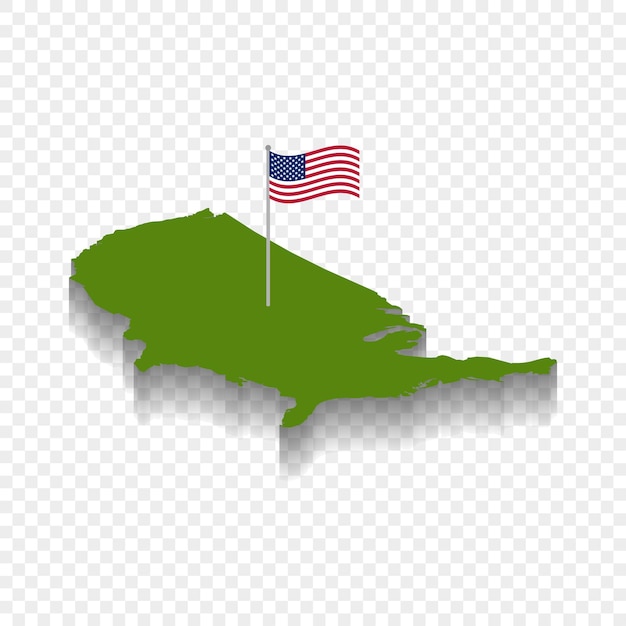 Mapa isométrico do país américa eua com fundo transparente de bandeira e ilustração vetorial de sombra
