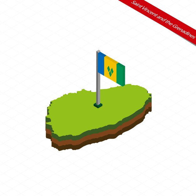 Mapa isométrico e bandeira de São Vicente e Granadinas ilustração vetorial