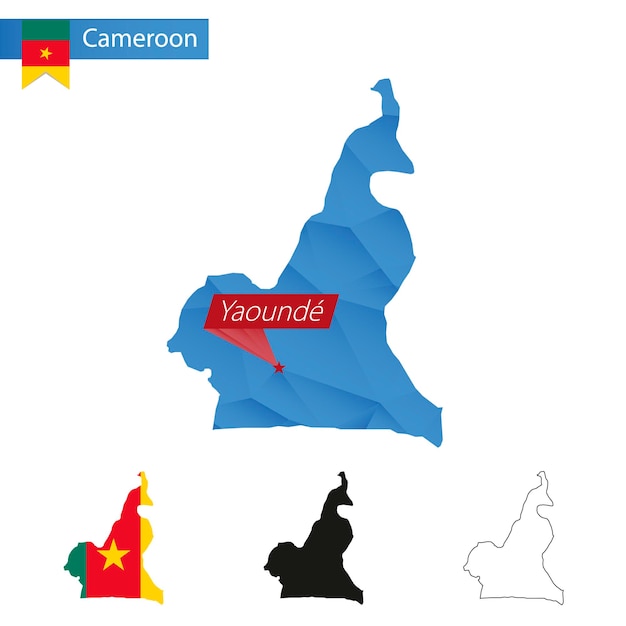 Vetor mapa low poly azul de camarões com capital yaounde