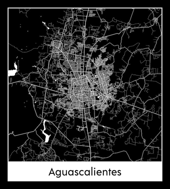 Vetor mapa mínimo da cidade de aguascalientes (méxico, américa do norte)