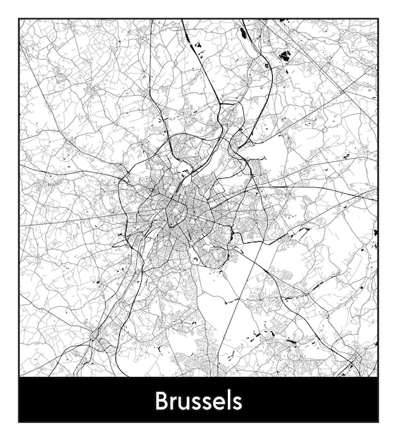 Mapa mínimo da cidade de bruxelas (bélgica, europa)