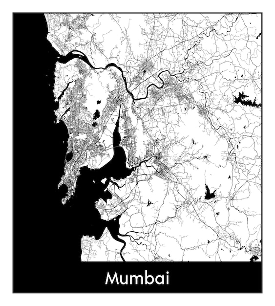 Mapa mínimo da cidade de mumbai (índia, ásia)
