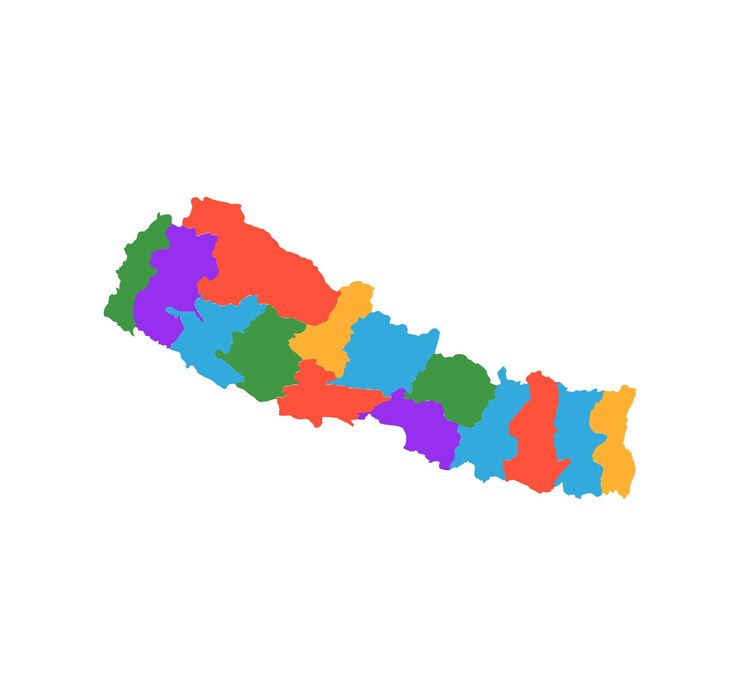 Vetor mapa multicolor do nepal regiões políticas vetor plano simples