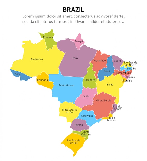 Mapa multicolorido do brasil com regiões