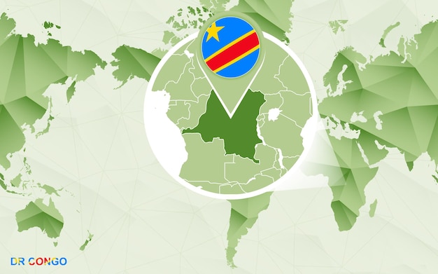 Mapa-múndi centrado na américa com mapa ampliado da república democrática do congo