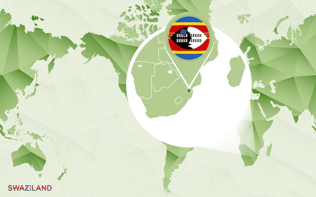 Mapa-múndi centrado na américa com mapa ampliado da suazilândia