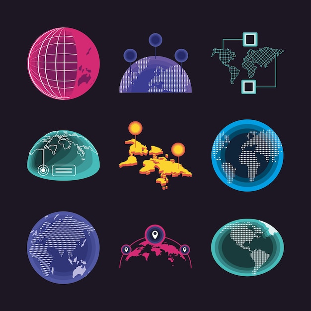 Mapa-múndi infográfico de ícones