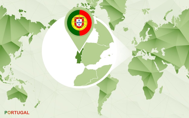 Vetor mapa mundial centrado na américa com mapa ampliado de portugal