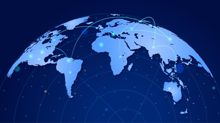 Vetor mapa mundial com conexões de rede