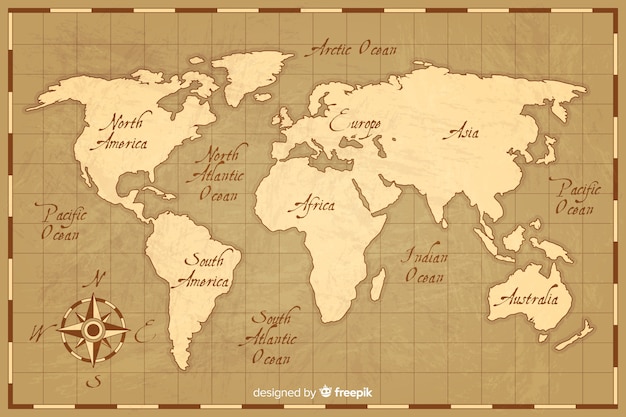 Vetor mapa mundial com estilo vintage