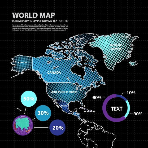Mapa mundial com modelo de design de infográfico de países selecionados