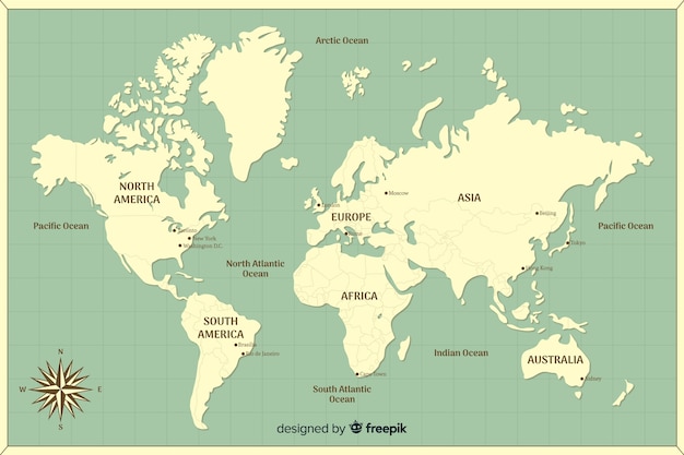 Mapa mundial com os continentes especificados
