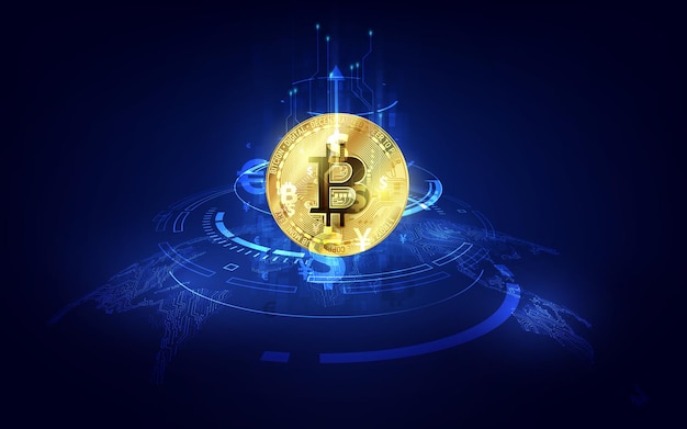Mapa mundial da tecnologia global abstrata Bitcoin Crypto Moeda Blockchain