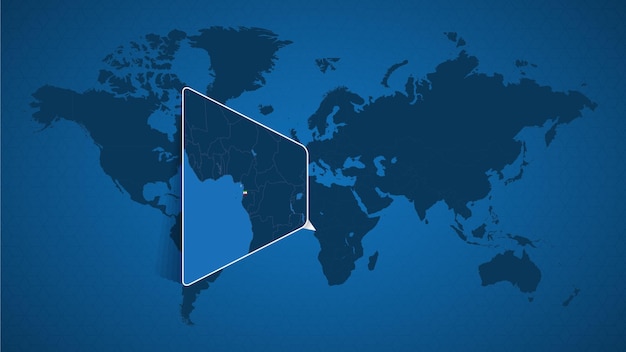 Mapa mundial detalhado com mapa ampliado fixado da guiné equatorial e dos países vizinhos. bandeira e mapa da guiné equatorial.