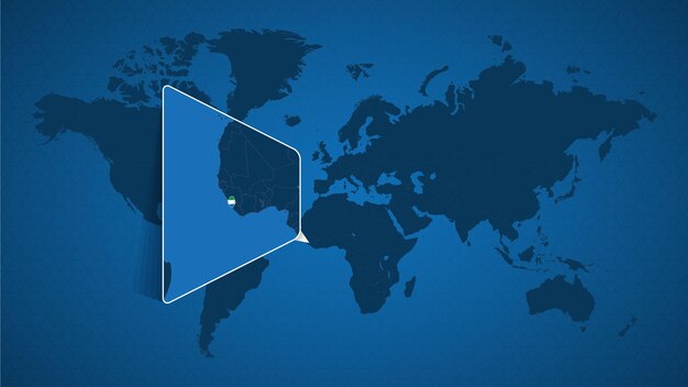 Mapa mundial detalhado com mapa ampliado fixado de serra leoa e países vizinhos. bandeira e mapa de serra leoa.