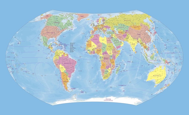 Vetor mapa mundial político língua italiana projeção de wagner vii