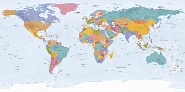 Vetor mapa mundial político projeção equiretangular