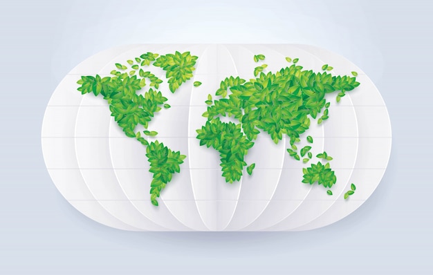 Mapa mundo verde folhas, salvar o mundo, mapa mundo terra globo em abstrato