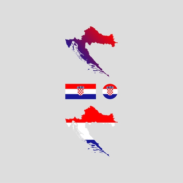 Mapa nacional da croácia e conjunto de vetores de bandeira