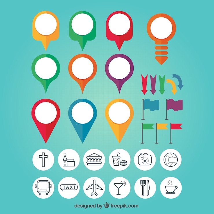 Vetor mapa pin set colorida