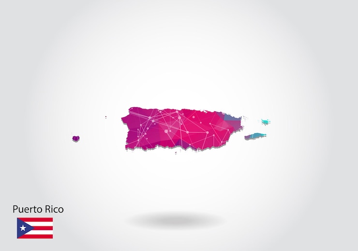 Vetor mapa poligonal de puerto rico do vetor. design de baixo poli. mapa feito de triângulos em fundo branco. gráfico gradiente de estilo poli baixo triangular amarrotado geométrico, pontos de linha, design de interface do usuário.