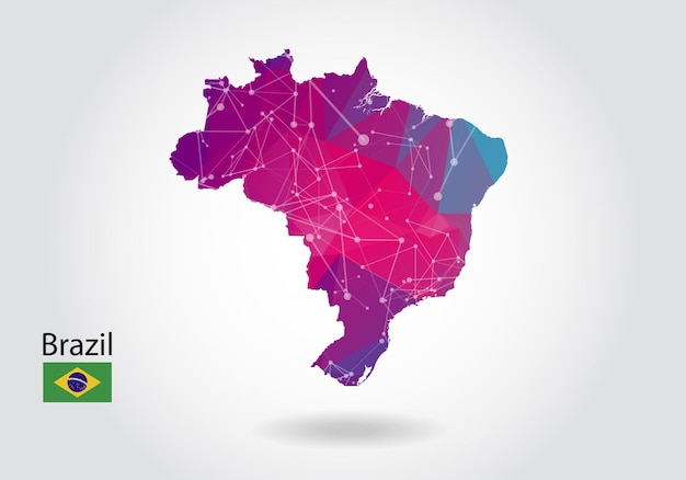 Vetor mapa poligonal do brasil do vetor. design de baixo poli. mapa feito de triângulos em fundo branco. gráfico gradiente de estilo poli baixo triangular amarrotado geométrico, pontos de linha, design de interface do usuário.