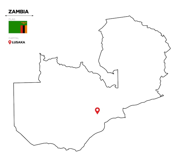 Mapa político da zâmbia com bandeira nacional de lusaka capital e país africano das fronteiras