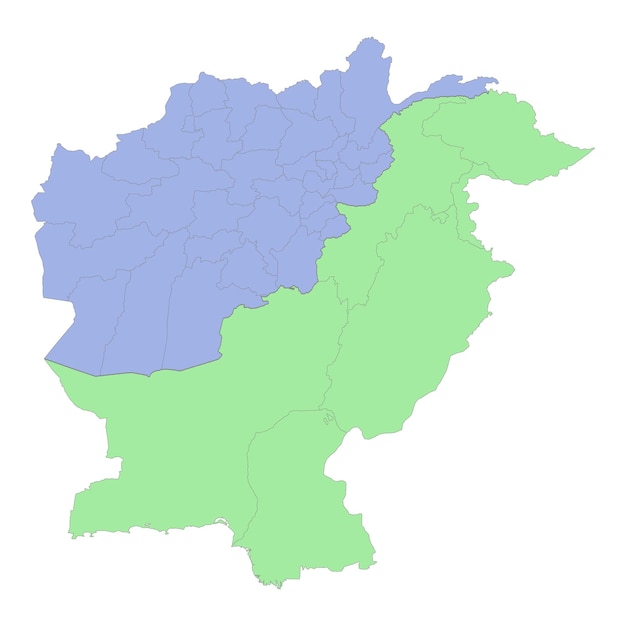 Mapa político de alta qualidade do paquistão e afeganistão com fronteiras das regiões ou províncias