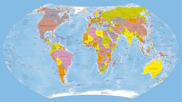 Vetor mapa político do mundo língua grega projeção wagner vii