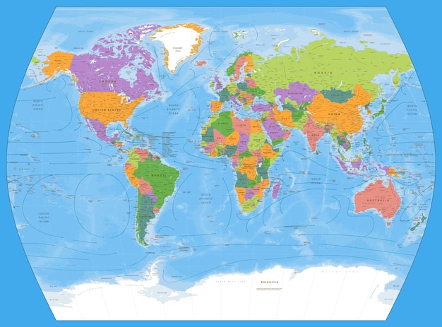 Vetor mapa político do mundo projeção do tempo